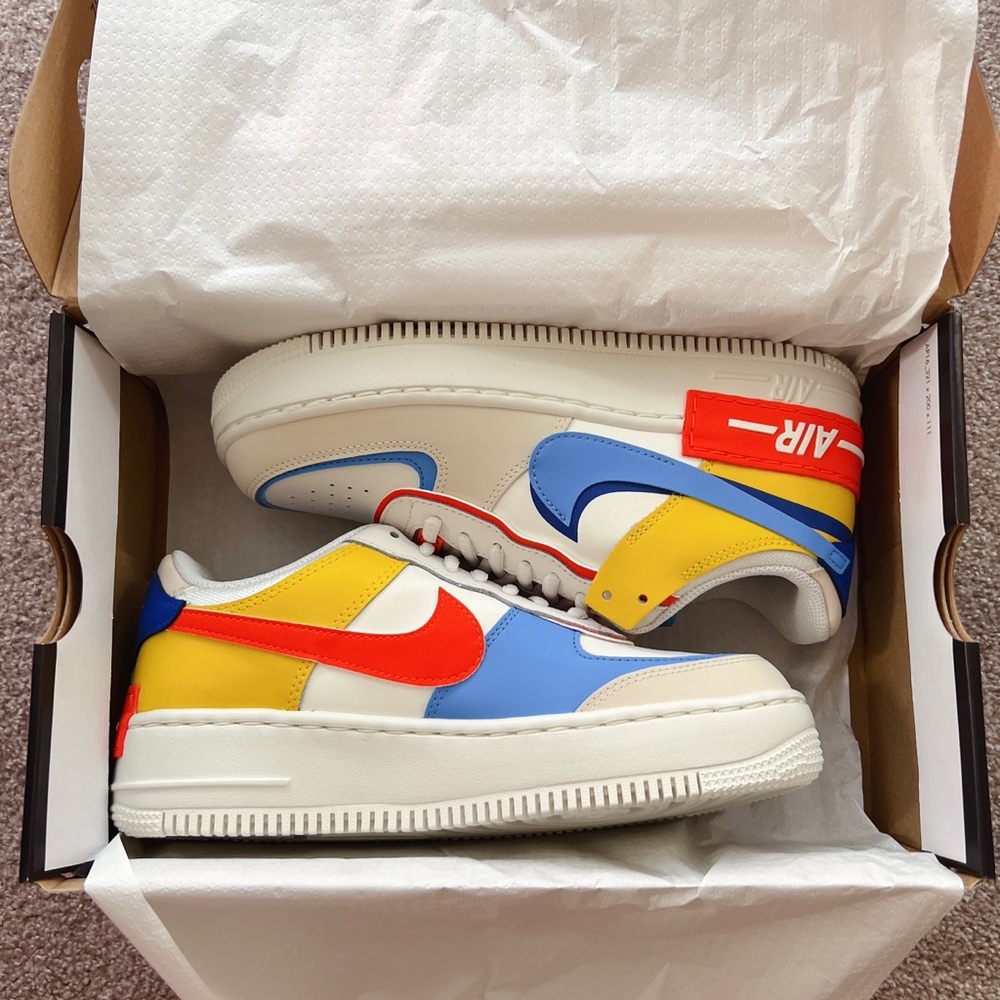 Women Nike Air Force Shadow CI0919-115 in Yellow Blue Red